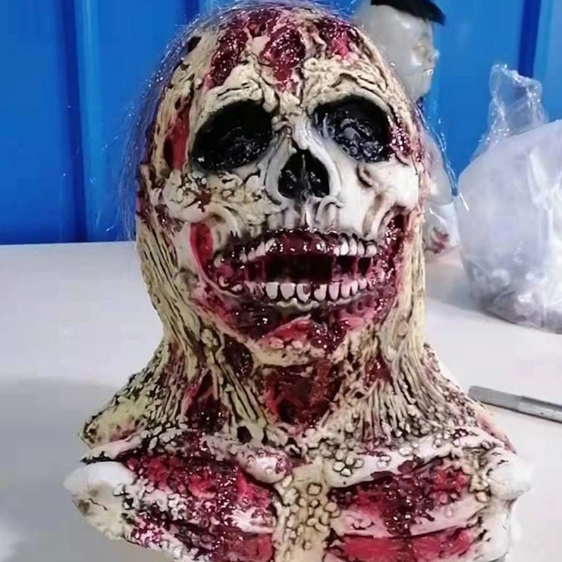 

Кровавая маска зомби с волосами страшный женский костюм на Хэллоуин Вечеринка латексные реквизиты ужасов Новинка 2021