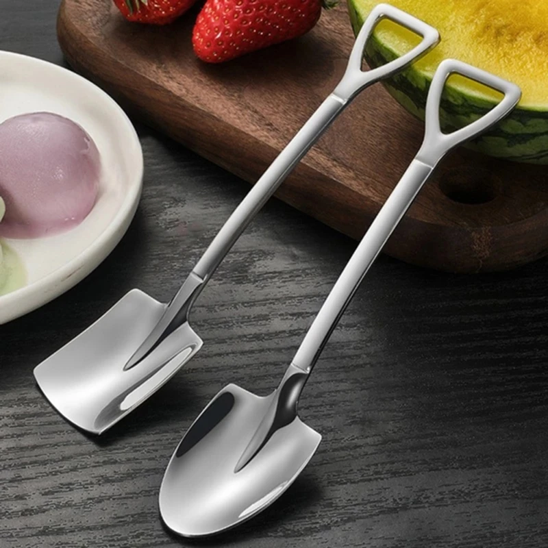

304 Creative Retro Shovel Coffee Spoon Stainless Steel Dessert Spoon Watermelon Spoon Ice Cream Spoon Tip Shovel Flat Shovel