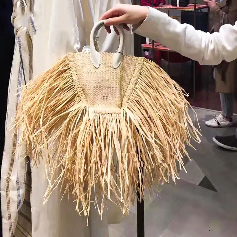 

fashion tassel straw bags rattan weave women handbags designer luxury handmade paper shoulder crossbody bags summer beach C25651