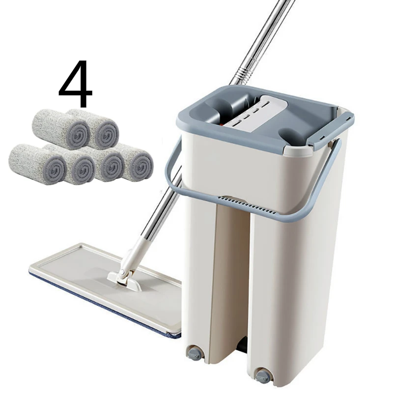 4 Mop cloth Set C5 микрофибровые подушечки, тканевые ручные отжимные швабры для дома и пола, плоская выдавливаемая Волшебная Автоматическая швабра и ведро - Цвет: 4 Mop cloth Set