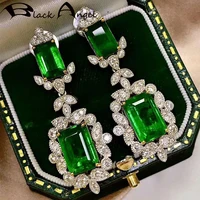 black angel luxury emerald long drop earrings for women 925 sterling silver inset princess square green gemstone jewelry gift