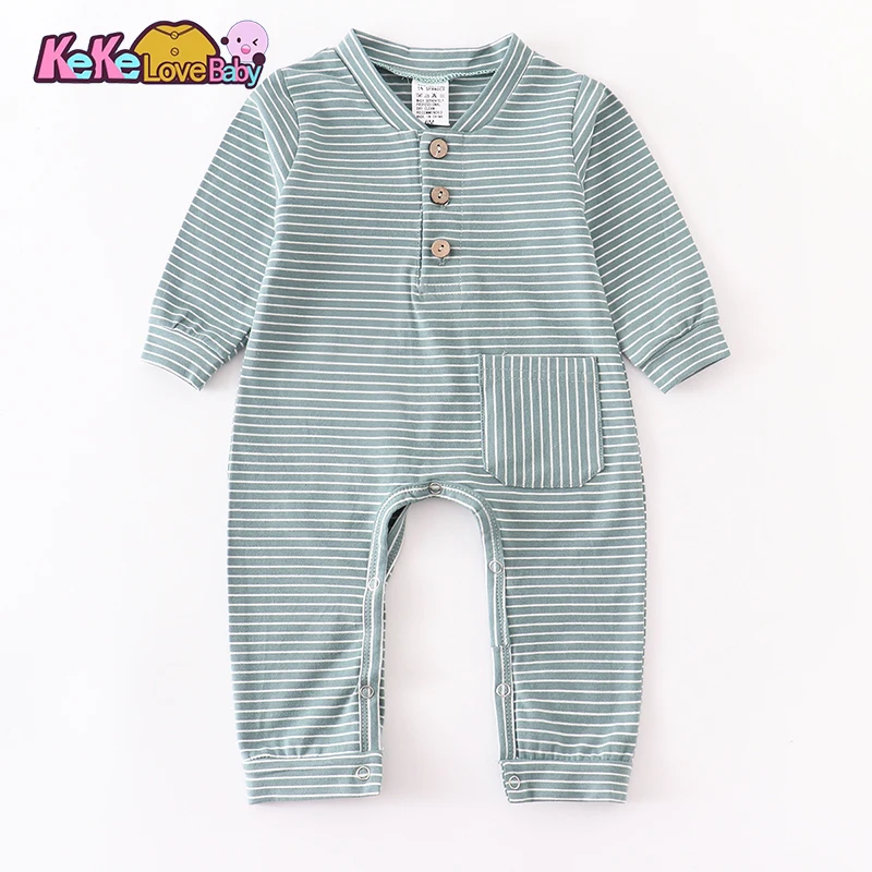 Newborn Clothing Cotton Baby Boys Romper Button Long Sleeve Casual Stripes Print Jumpsuit Soft Infant Pajamas Clothes Outfits