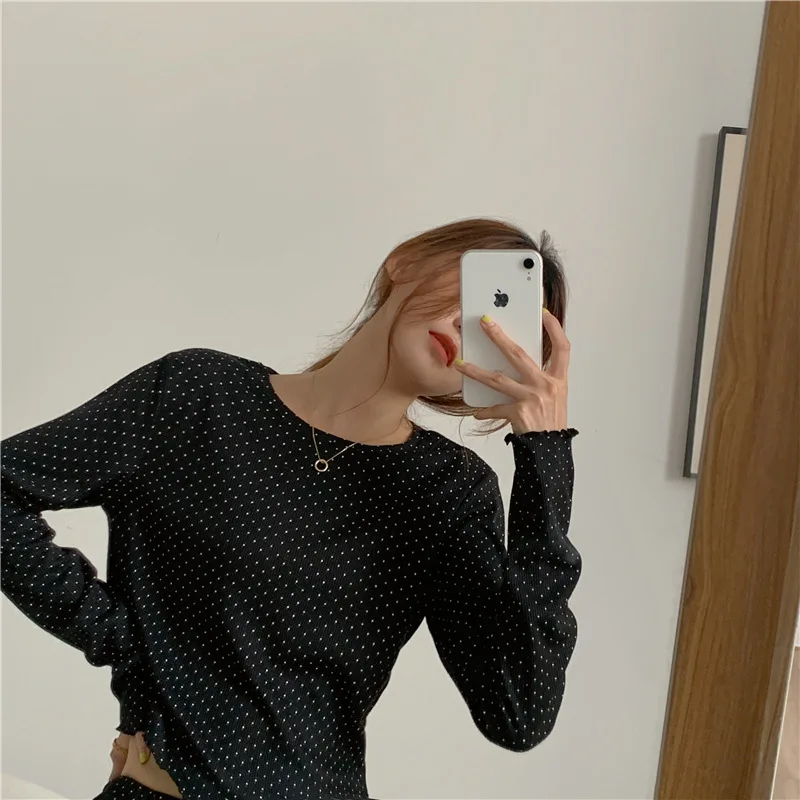 2021 Spring Autumn Long Sleeve Shorts Comfortable Women's Pajamas Set Nightgowns & Sleepshirts Wave Point Home Suit Sleepwear