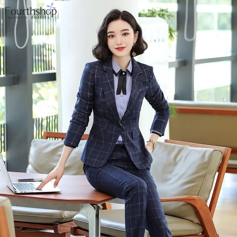 Деловая форма женские костюмы для работы элегантный клетчатый дизайнерский