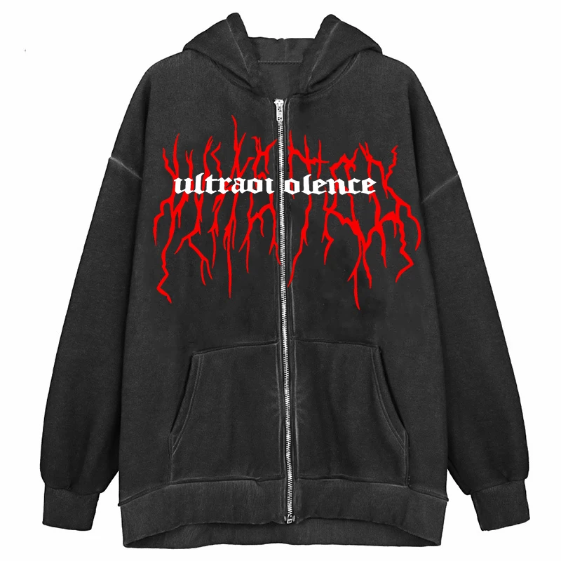 

Hip Hop Streetwear y2k Hoodie women Graffiti Gothic Print sweatshirt Autumn Harajuku punk girl zip-up Outwear Lady top