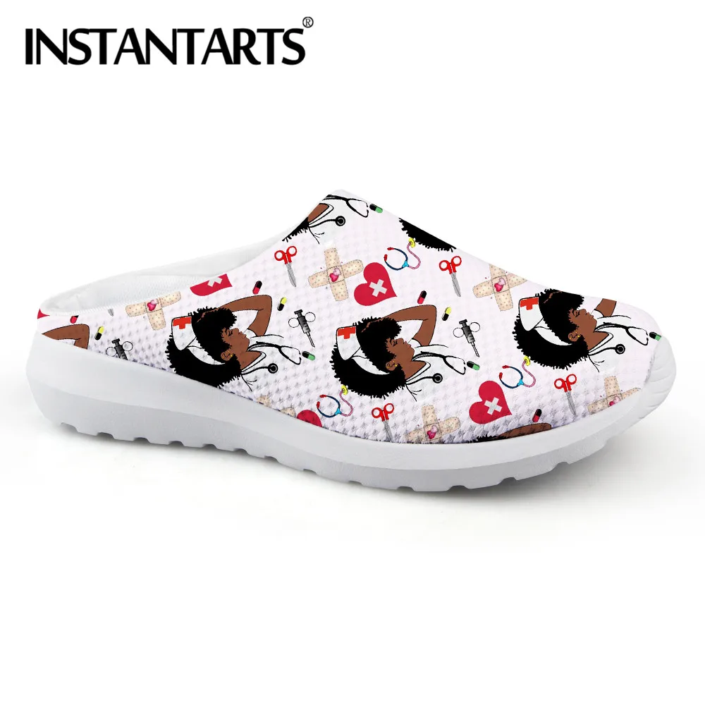 

INSTANTARTS Women Beach Indoor Slippers Nurse Shoes Medical Doctor Designer Sandals for Girls Summer Mesh Flats Sandalias Mujer