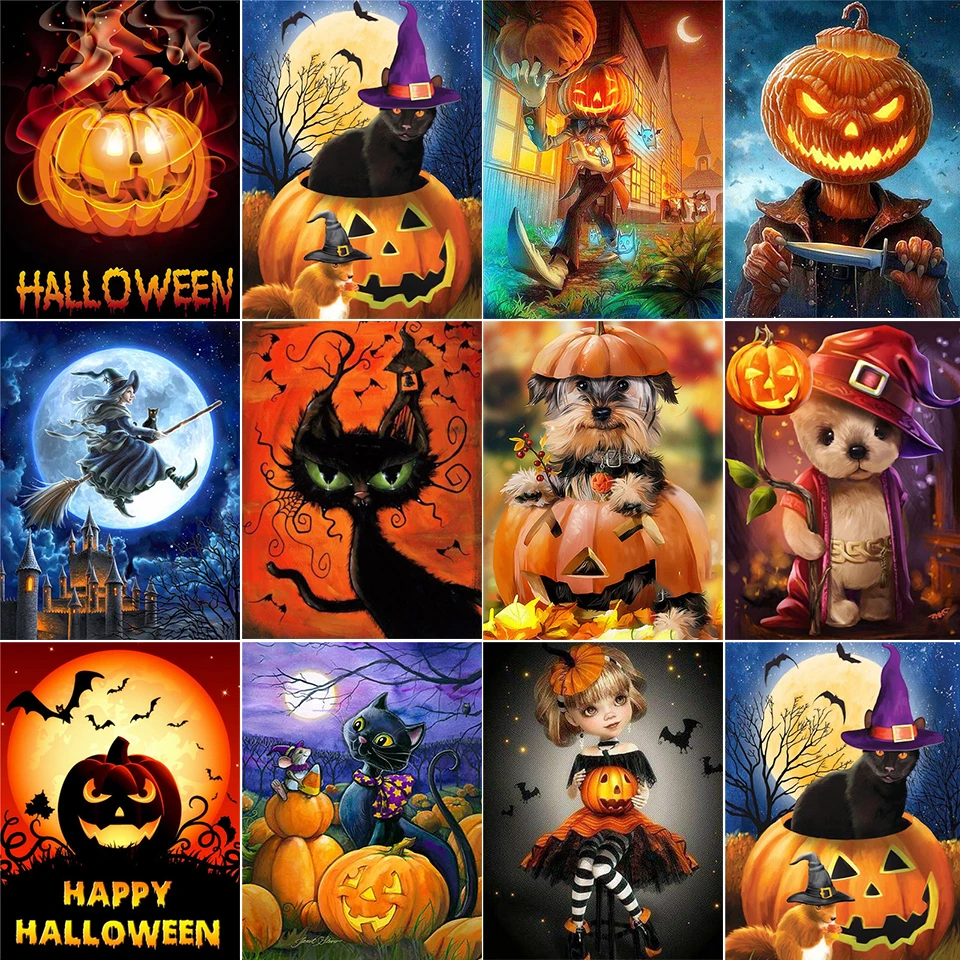 

5D DIY Diamond Painting Cartoon Pumpkin Cross Stitch Kit Full Square Embroidery Mosaic Art Picture Of Rhinestones Halloween Gift