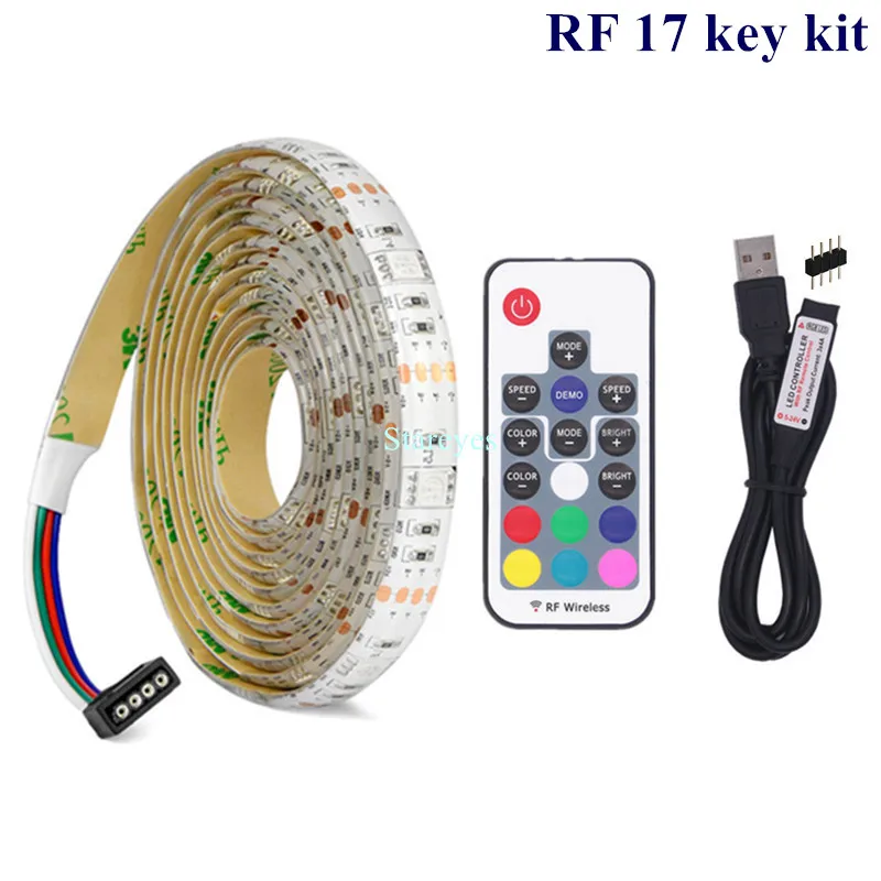 White PCB RF17 Key SMD 5050 RGB Светодиодные ленты DC 5 В USB светодио дный полосы света Гибкие IP20 IP65 Водонепроницаемый лента 1 м 2 м 3 м 4 м 5 м Добавить пульт дистанционного управления для ТВ фон - Испускаемый цвет: White PCB RF17 Key
