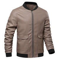 casual mens wear new fall winter 2020 versatile mens leather coat long sleeve with korean stand collar mens coat