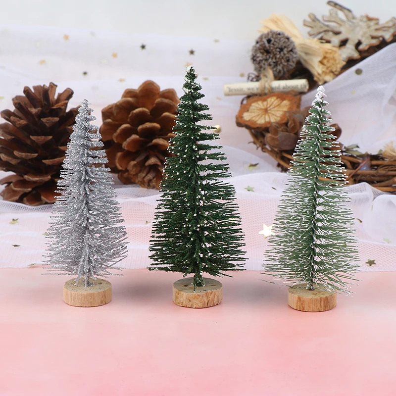 

7/9cm Christmas Tree Mini Pine Tree With Wood Base DIY Home Table Top Decor Miniatures