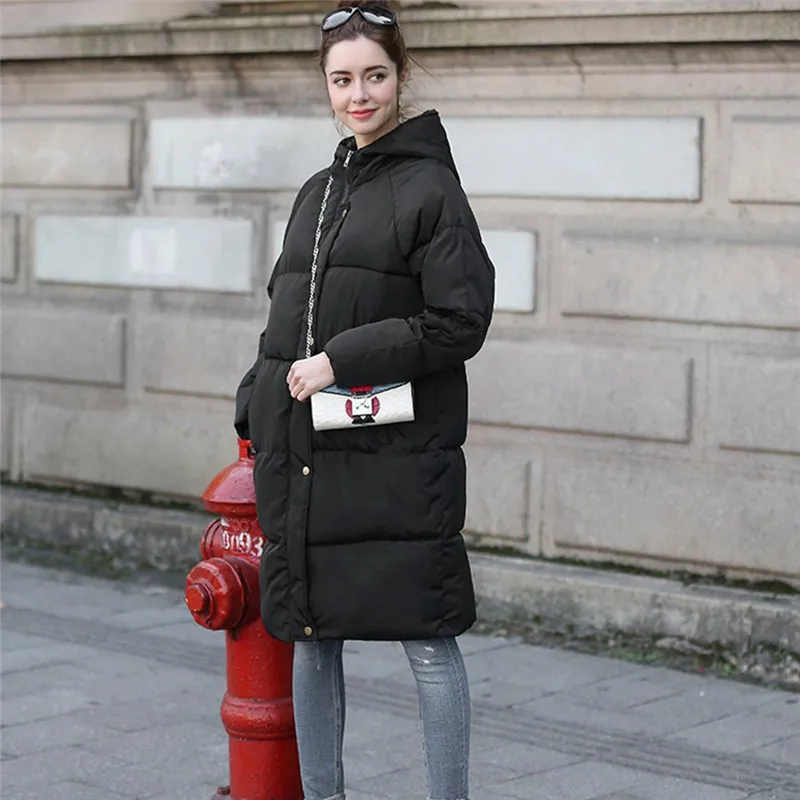 Women Hooded Coat Thick Large Cotton Clothing Women Mid Length Hoodies Long Parkas Padded Loose Fleece Coats Lady Cotton Jacket
