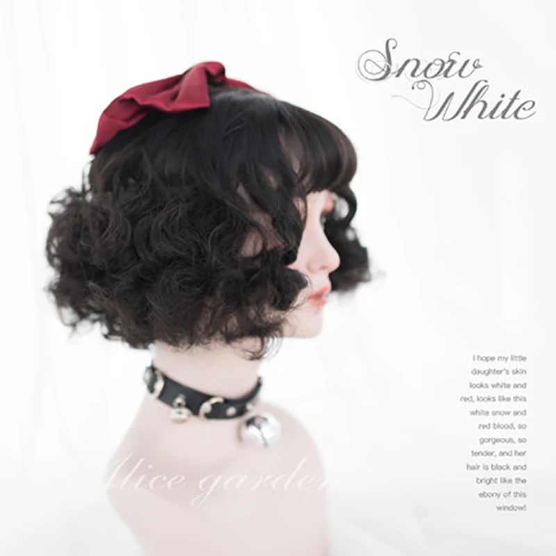 

Japanese Harajuku Lolita Sweety Kawaii Girl Cosplay Costume wig Women Short Black Curly Party Hair with Free Wig Cap