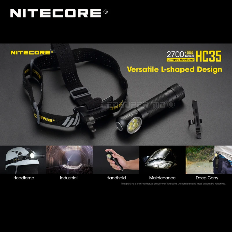 2700 люмен Nitecore HC35 4 x CREE XP-G3 S3 светодиоды следующего поколения 21700 Г-образный налобный фонарь с аккумулятором 4000 мАч