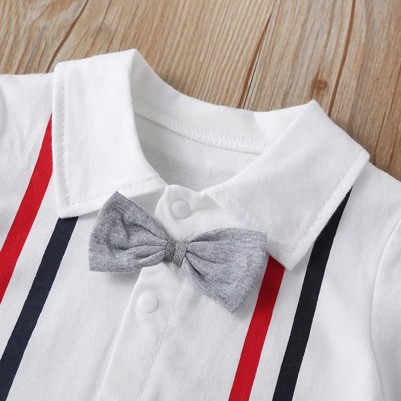 Детский хлопковый комбинезон с коротким рукавом и бабочкой|Ромперы| |