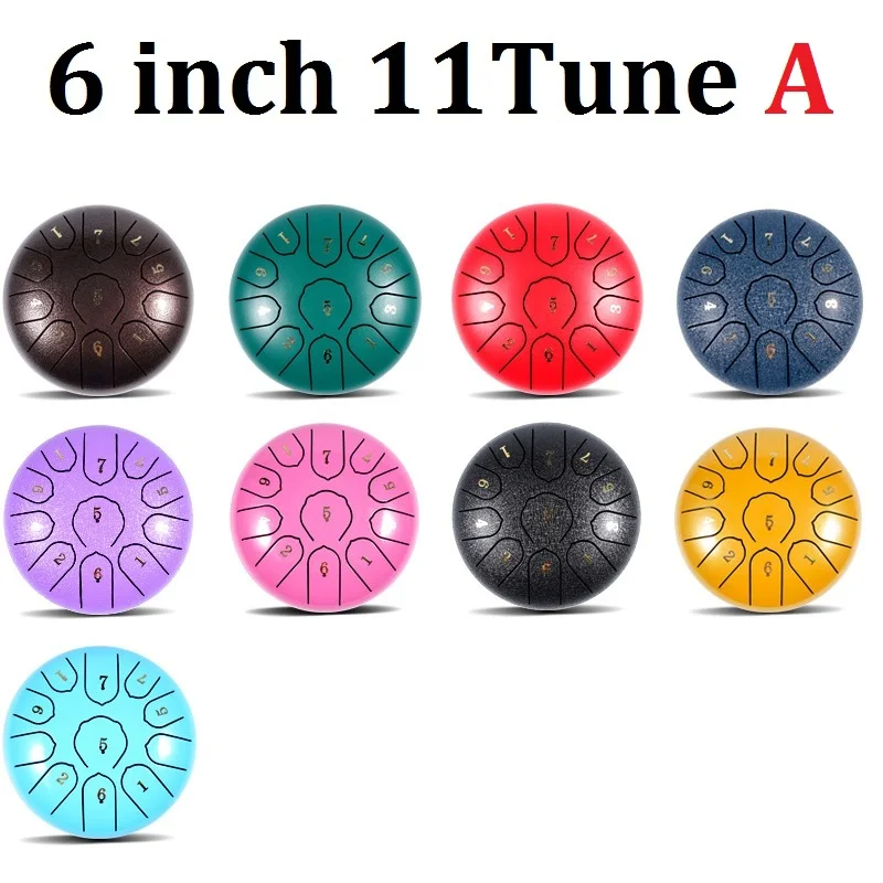 

6 inch 8/11 Tune Percussion Musical Instrument Steel Tongue Drum for Beginner Tune Hand Drum Pad Sticks Carrying Bag Percussion
