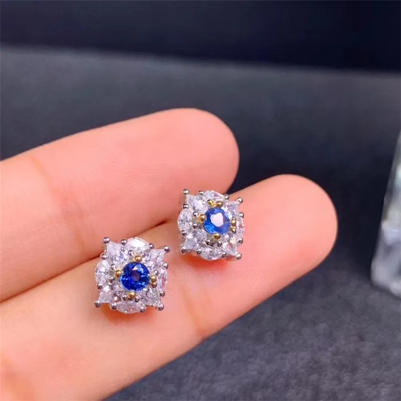 Серьги-гвоздики женские из серебра 925 пробы с натуральным сапфиром | Украшения и