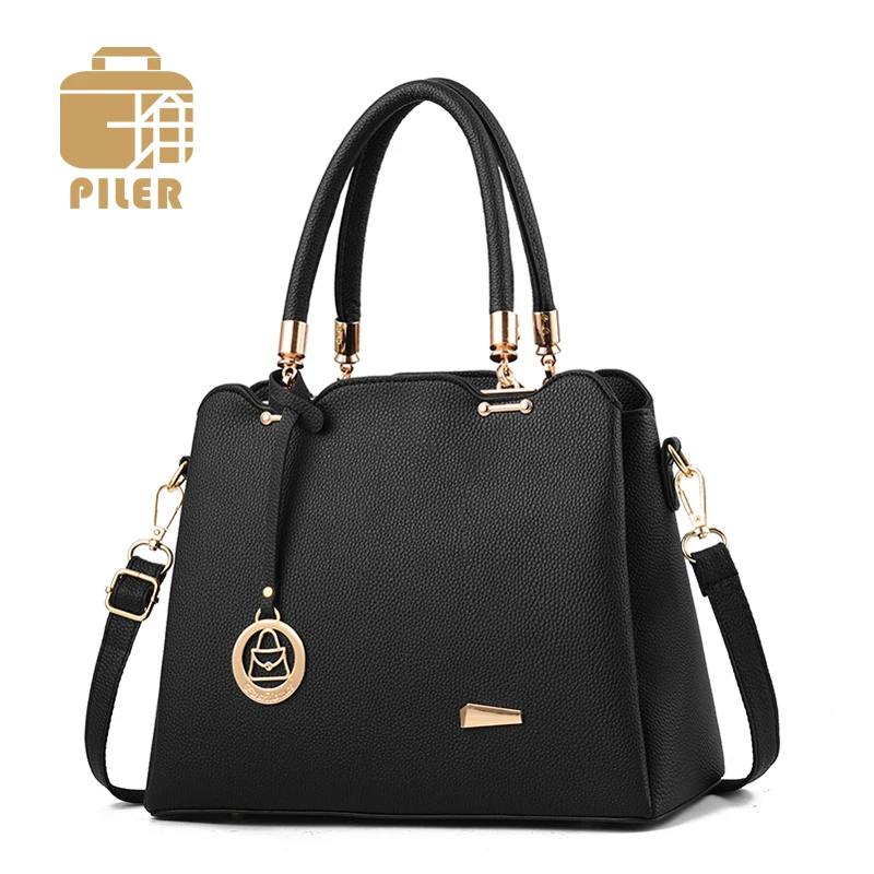 Piler большая черная женская сумка брендовая дизайнерская на плечо кожаная