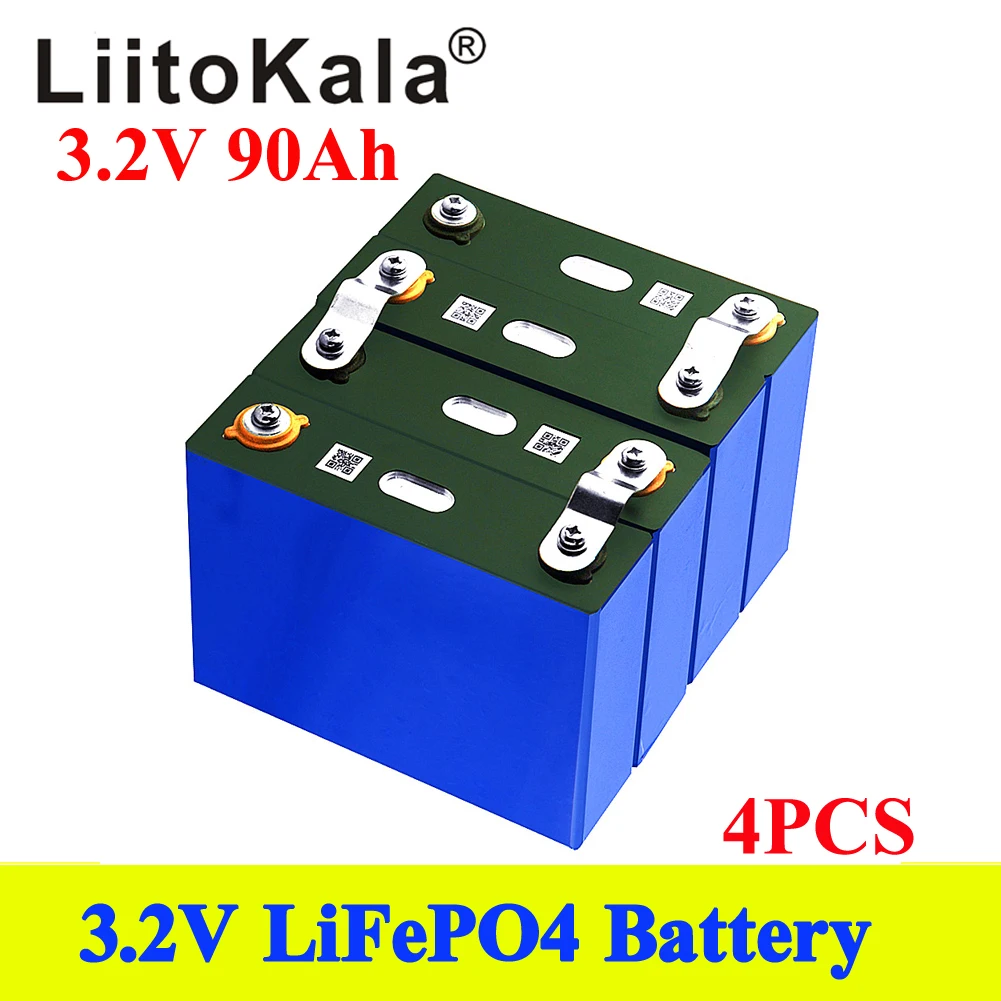 

4pcs LiitoKala Grade A 3.2V 90Ah Lifepo4 Battery CELL NEW for DIY 12V 24V 48V RV Pack Diy Solar EU US TAX FREE UPS or FedEx