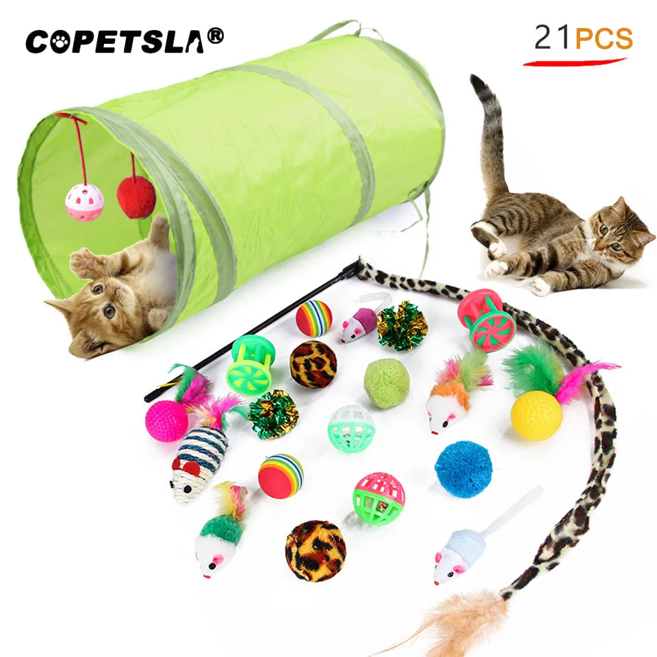 

Copetsla 21 шт. игрушки кошки комплект разборный туннель для кошек Игрушка Забавный звонок перо в форме мыши Pet котенок кошка собака интерактивны...
