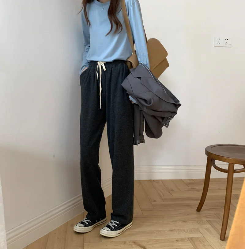 Женские трикотажные флисовые брюки на завязках с высокой талией | Женская одежда