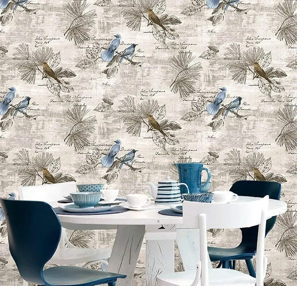 

Blue Bird Contact Paper Vintage Removable Stick and Peel Vinyl Self Adhesive Film Decor Wall Bedroom Shelf Drawer Liner Cabinet
