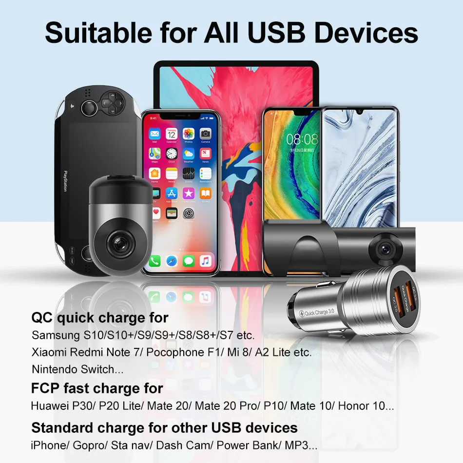 Автомобильное зарядное устройство QC 3 0 для iPhone Samsung Xiaomi быстрая зарядка мобильный
