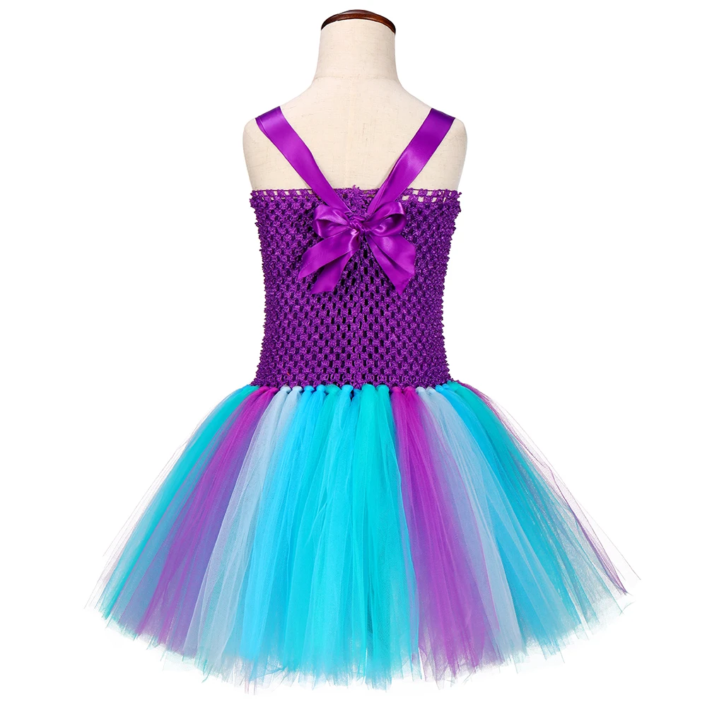 Платье пачка принцессы русалки для девочек фиолетовый морской синий цветы