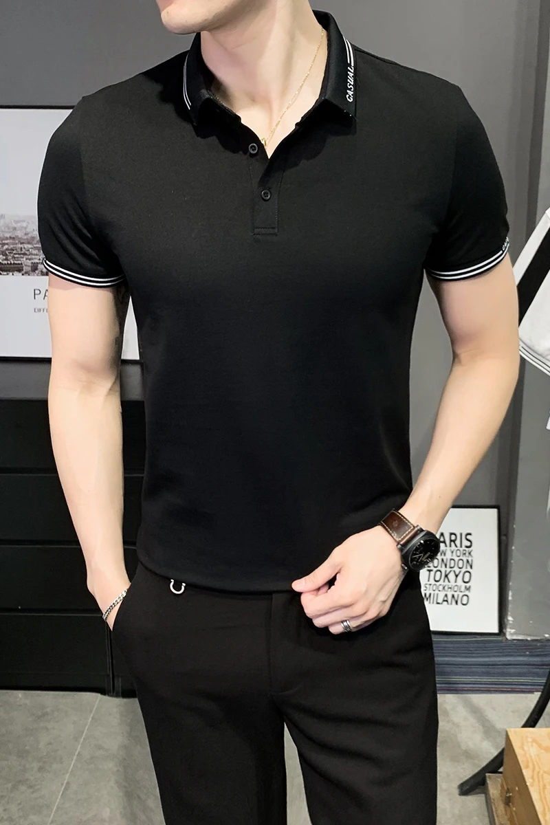 

Casual 2021 Summer Polo Shirt Men Short Sleeve Solid Color Slim POLO Shirts Classic Cotton Lapel male clothing Streetwear tops