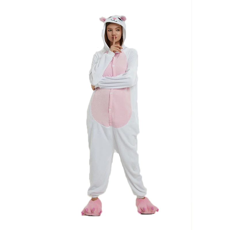 

Adult Anime Kigurumi Onesie White Pink Cat Costume For Women Animal Pig Party Onepieces Sleepwear Disguise Home Cloths Girl Boy