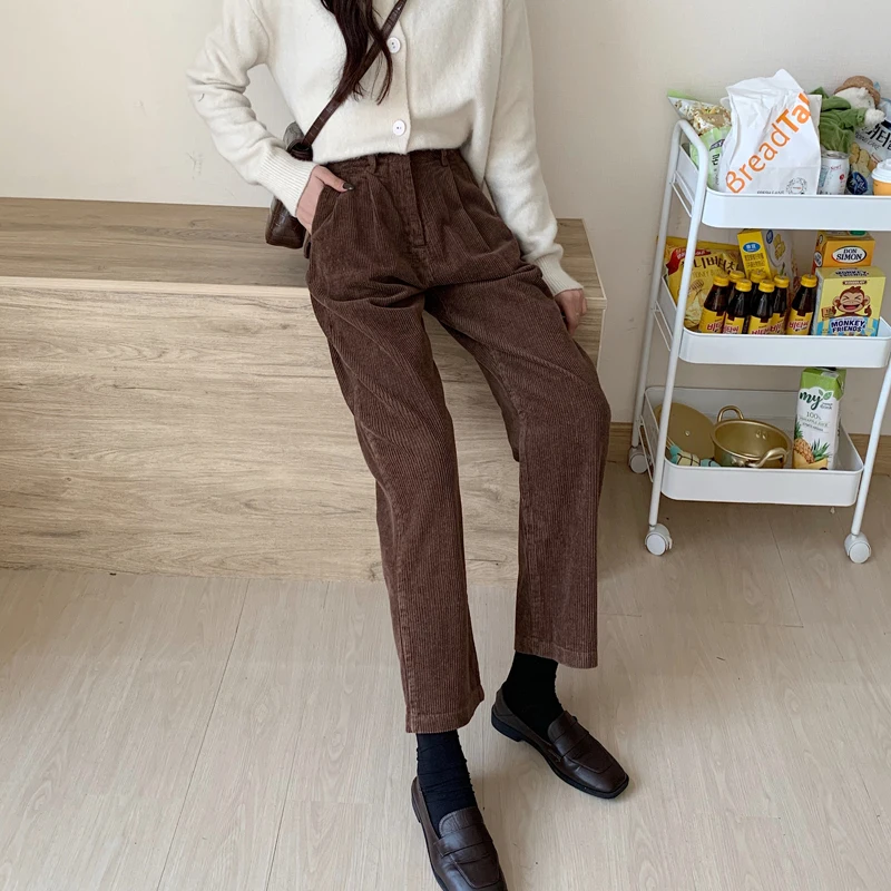 

Corduroy Pants 2020 Autumn and Winter New Style Female Korean Style Retro Elastic Waist Pants All-Matching Thickened