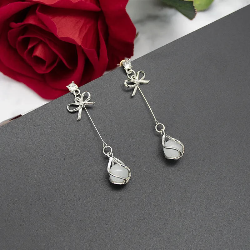 Элегантные Золотые длинные серьги в виде капель с опалом для женщин корейские