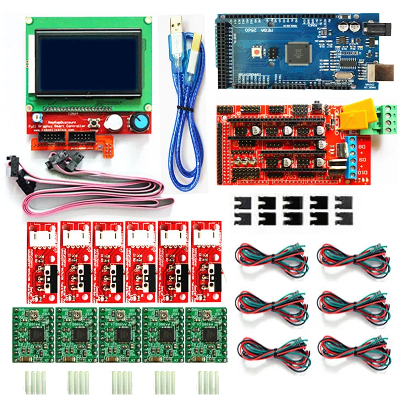 Комплект для 3D принтера с ЧПУ Arduino Mega 2560 R3 + контроллер RAMPS 1 4 ЖК дисплей 12864 6
