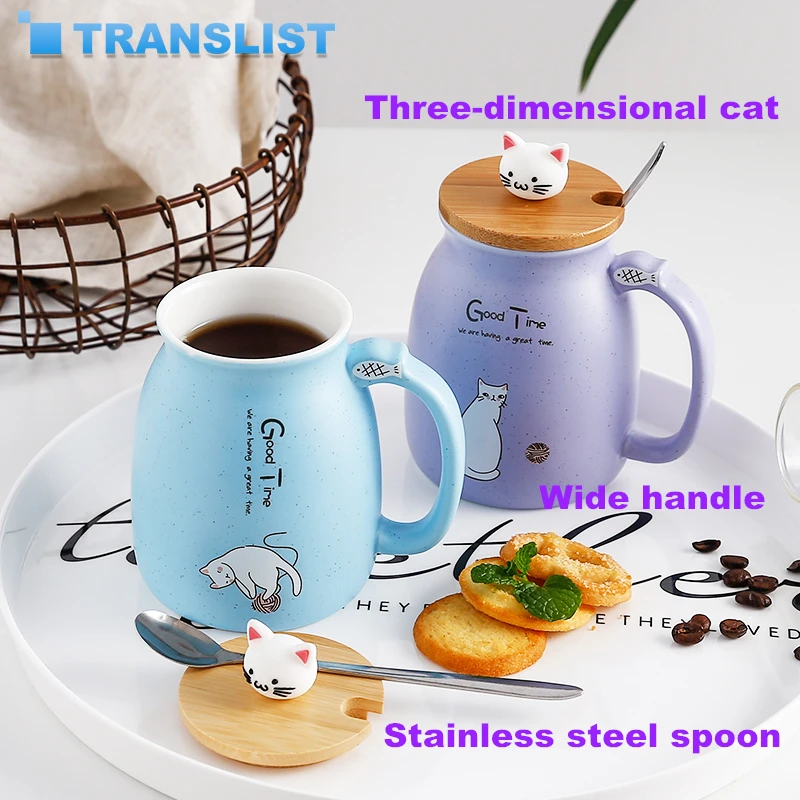 

Color Cartoon Milk Coffee Ceramic Mug with Lid Spoon Cup Cute Cat Heat-resistant Cup Kitten Children Cup Office Gifts