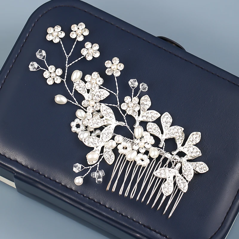 Серебристые жемчужины горный хрусталь для волос расчески женские Украшения