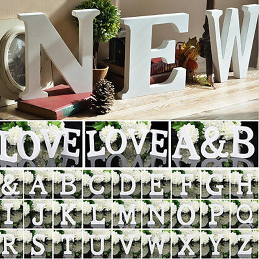 

DIY Freestanding Wood Letters White Alphabet Wooden Wedding Birthday Party Home decoration Personalised Name Design Letters