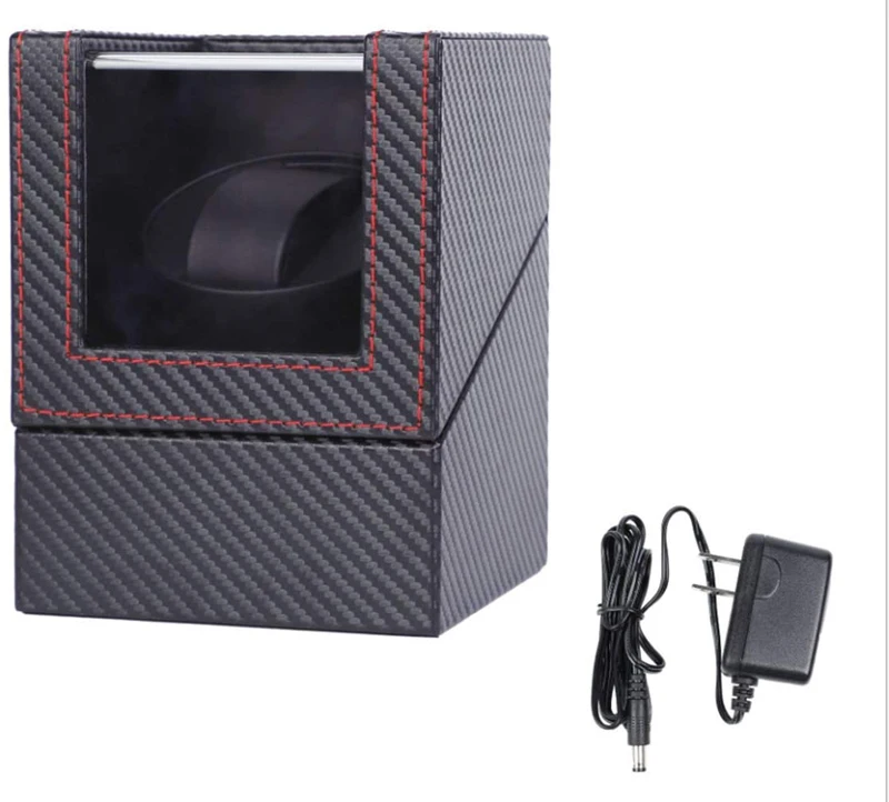 

Automatic Single Watch Winder Box in Black Leather with Quiet Japanese Motor Adjustable Watches Pillows Fit Lady and Man