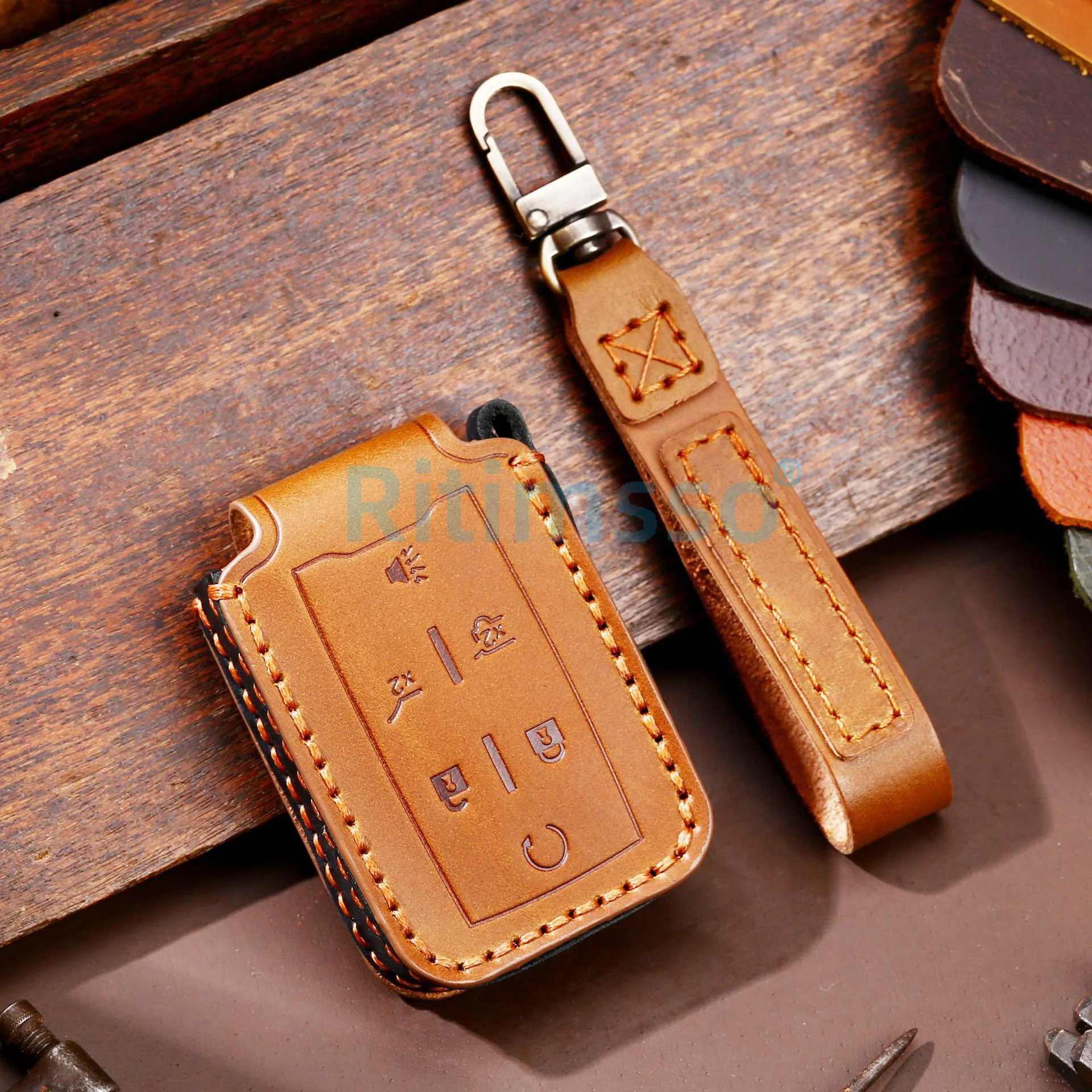 

For GMC Canyon Sierra Yukon for Chevrolet Silverado Colorado Tahoe Suburban Leather Remote Key Case Fob Shell Cover Holder