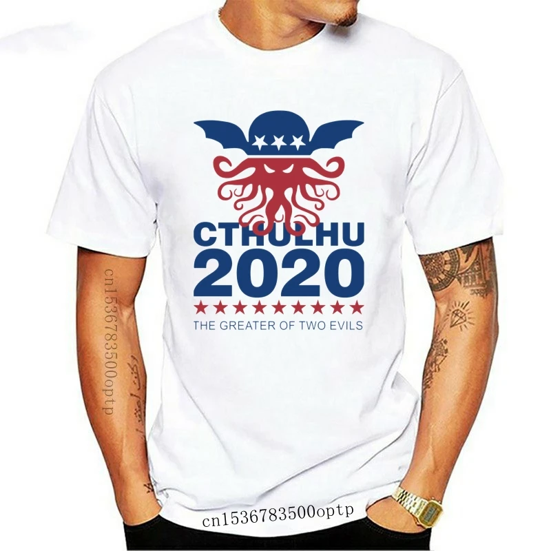 

New Elect Music Tee Shirt Vote Cthulhu 2021 T-Shirt Men Cartoon Print Short Sleeve Casual T Shirt Male Plus Size Cotton T Shirts