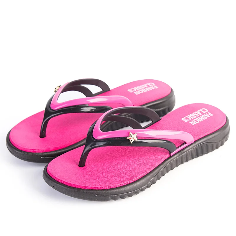 Womens Summer Slip-on Shoes Anti-slip Hard-wearing Fashion Leisure Slippers Beach Swimming Walking Indoor T-tied Flip Flops - Цвет: Red