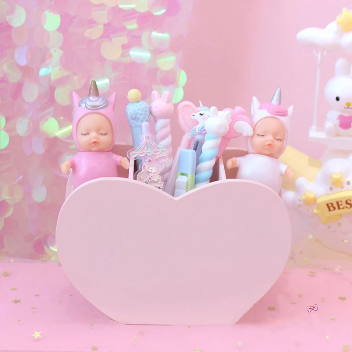 1 шт. милая розовая любовь настольная Kawaii коробка для хранения кистей макияжа