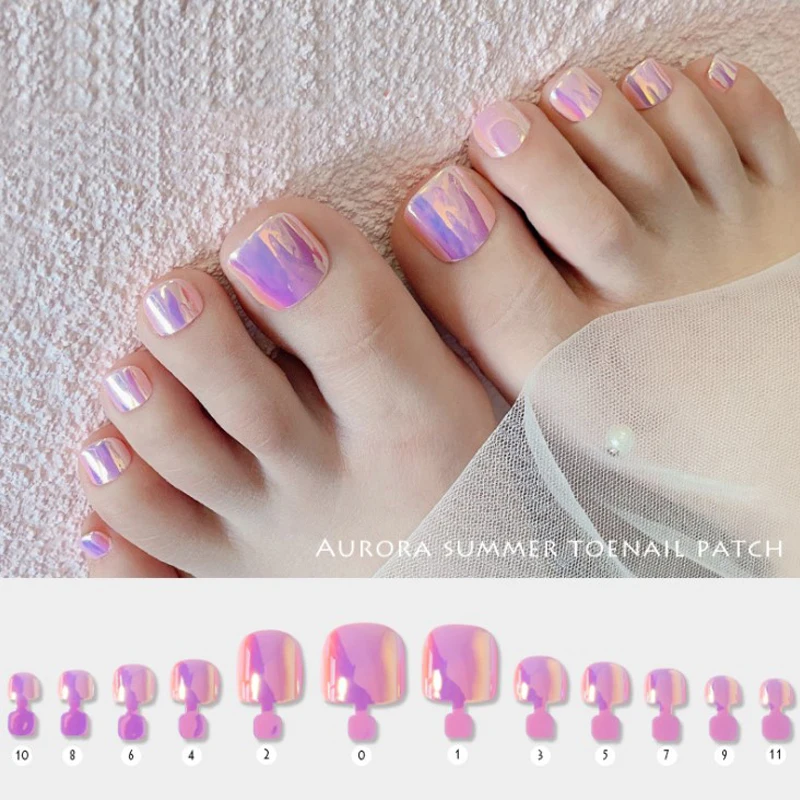 

Acrylic Aurora Toe Nails Fake Girls Square Press On Nails For Foot Articficial Candy Color False Toenails 24pcs