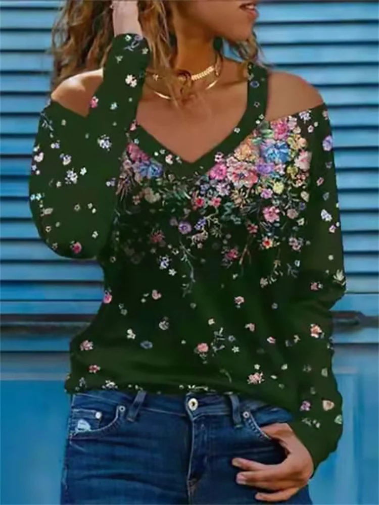 Женская Винтажная футболка с цветочным принтом элегантная повседневная длинным