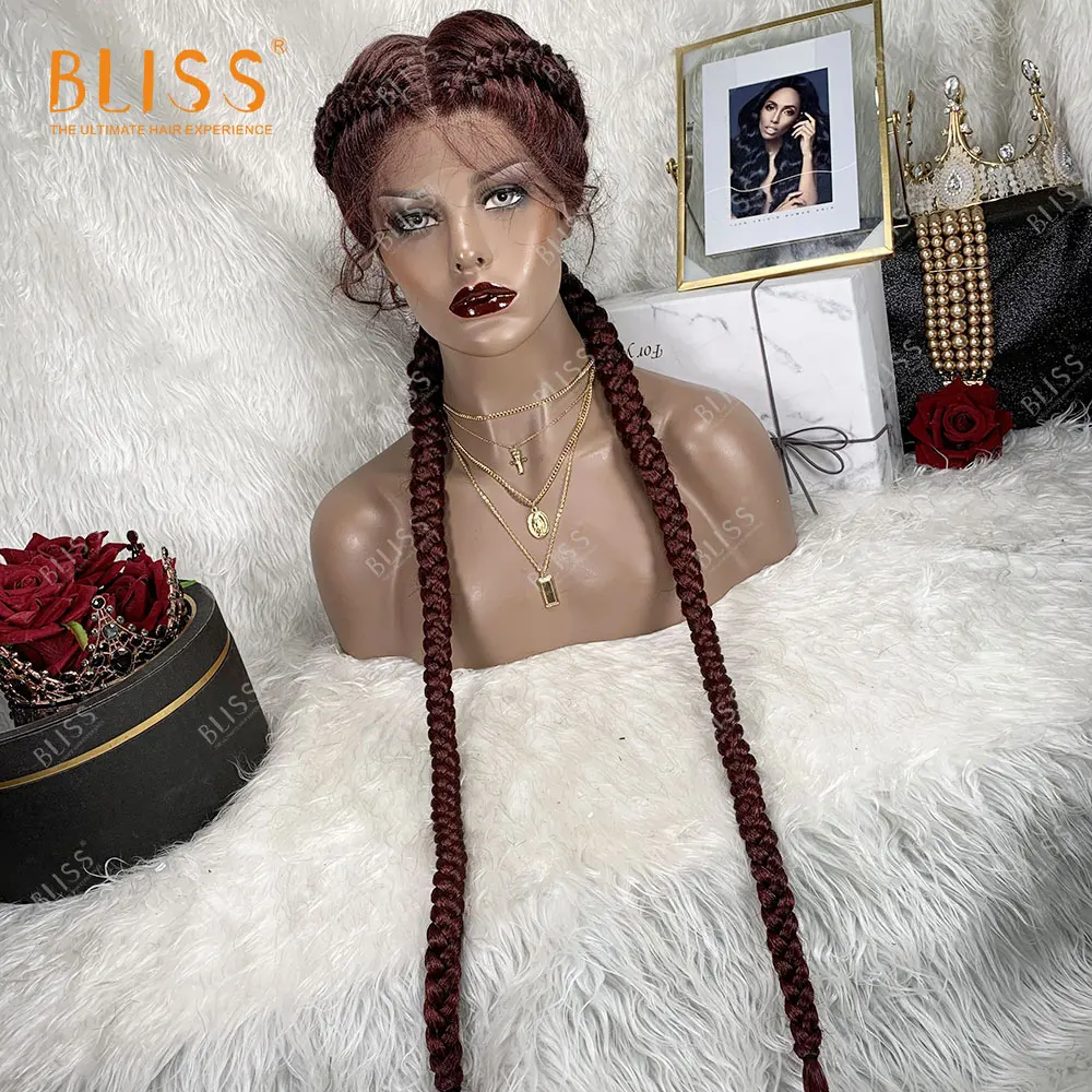 Bliss-Peluca de cabello sintético para mujeres negras, postizo largo trenzado con 2 trenzas, extensiones de cabello afroamericano