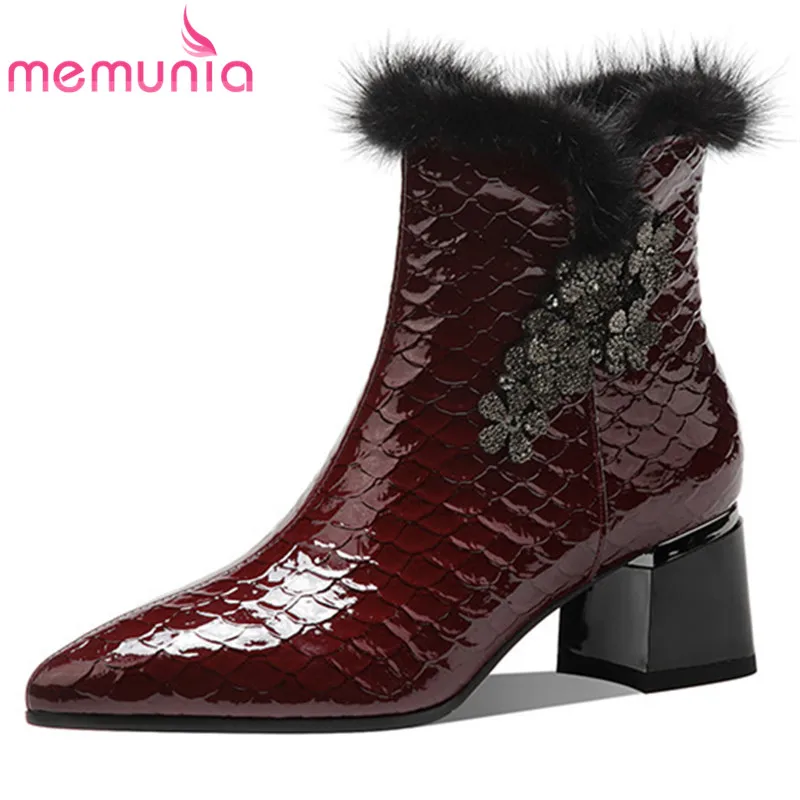 

MEMUNIA 2022 Hot Sale Genuine Leather Boots Women High Heels Party Shoes Pointed Toe Winter Boots Elegant Women Ankle Boots