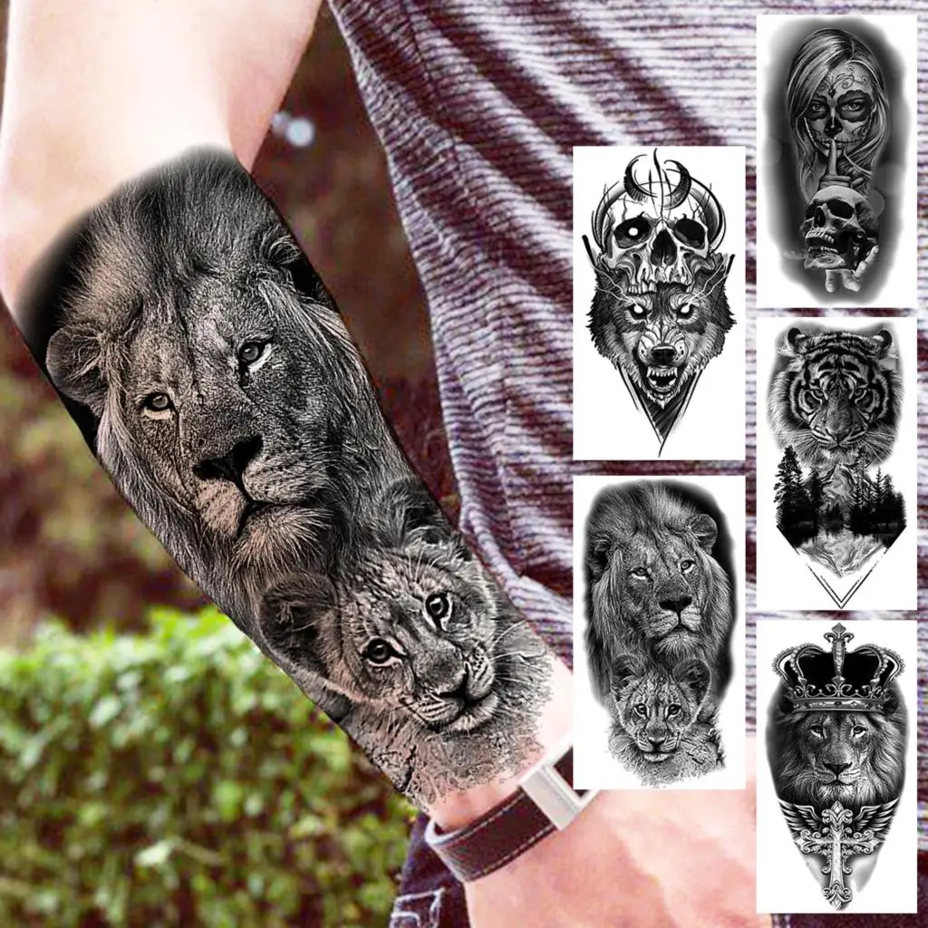 

Black Lion Temporary Tattoos Realistic Wolf Vampire Tiger Forest Fake Tattoo Sticker Forearm Water Transfer Tatoos For Women Men
