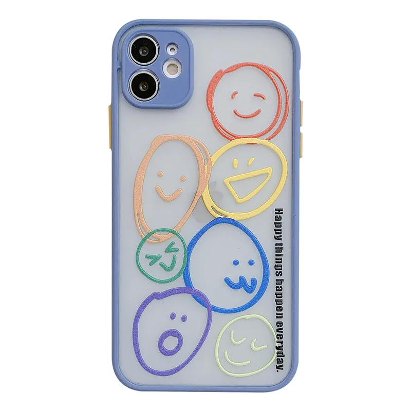 

Cute Line Smiley Phone Case For iphone 11 Pro Max 7 8 SE 2020 Back Cover Fashion Thick Border Back Cover For iphone XS Max XR X