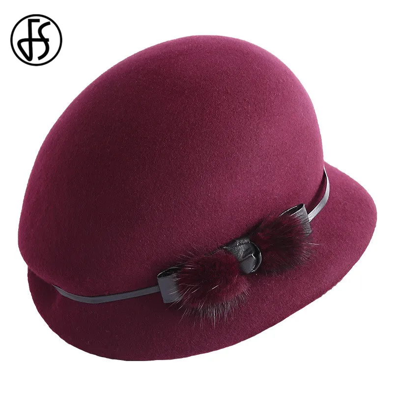 Женская зимняя винтажная шляпка Колокол из шерсти норки|Женские фетровые шляпы| |