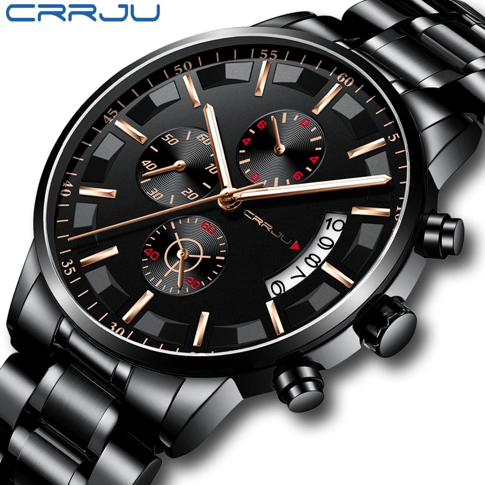 

2021 New Fashion CRRJU Top Brand Luxury Watches Men Business Casual Stainless Steel Chronograph Quartz Wristwatch Relojes Hombre