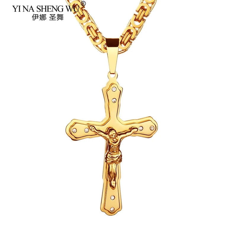 

Модный Стильный золотой кулон в стиле хип-хоп, ожерелье в стиле рок, ожерелье с кулоном в виде креста из титановой стали, мужская бижутерия в ...