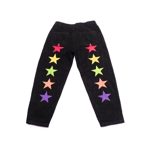 

Color Star Print Woman Jeans Vintage High Waist Clothes Wide Leg Black Denim Streetwear Harajuku Straight Pants